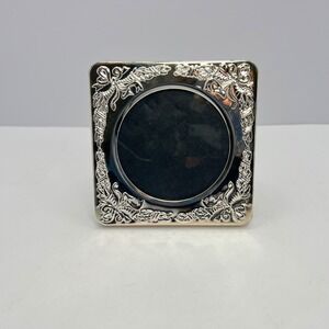 Vintage Silver Tone Small Frame 4x4 Square Floral Victorian Hollywood Regency